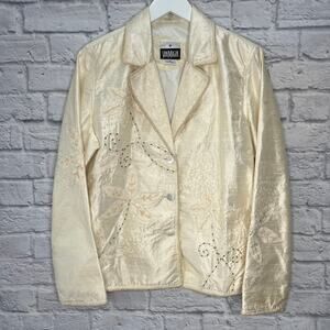 Vintage Yak Magik Silk Blazer Ivory Lace Beaded Sequins Size XL 3 button Jacket